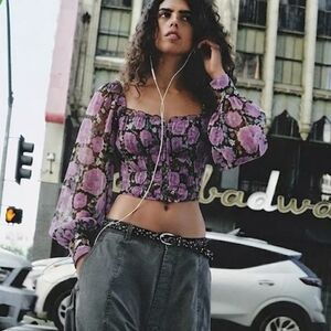 ASTR the Label | Amber Floral Purple Blouse | Size Medium